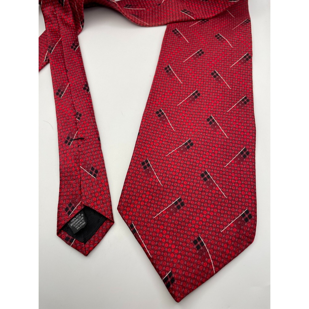 Sabatini Mens Silk Tie Red Geometric Checkered Abstract Woven Necktie RN 51093